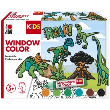   Marabu KiDS Window Color üvegmatrica festék szett - "Dinoszaurusz", 6 x 25 ml