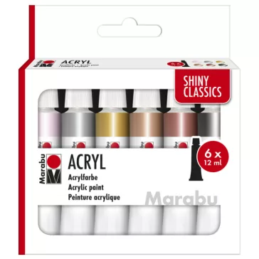   Marabu akrilfesték szett - Shiny Classics válogatás, 6 x 12 ml