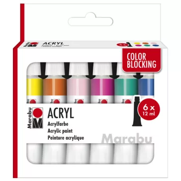   Marabu akrilfesték szett - Color Blocking válogatás, 6 x 12 ml