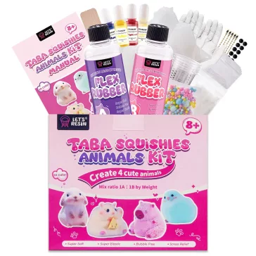   Let's Resin Squishy kezdő készlet - 4 cuki állatfigurával, 800 ml