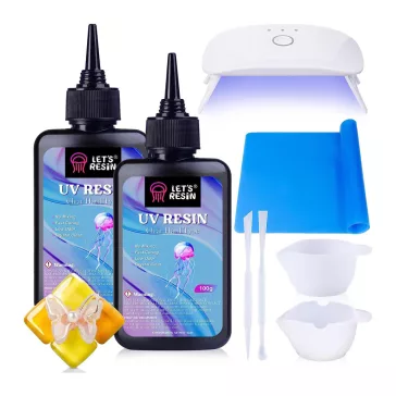   Let's Resin UV-gyanta - kemény típus, 200 g, UV lámpával és kiegészítőkkel